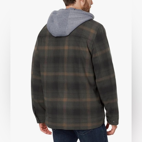 Levis Cotton Plaid Sherpa Lined Hoodie Jacket in Green Ombré, Size Small - Picture 3 of 14
